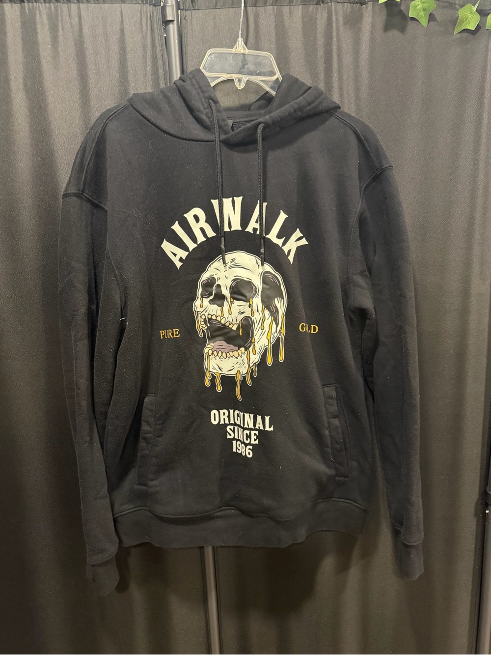 Airwalk Black Hoodie with White Skull and Gold Drip Graphic